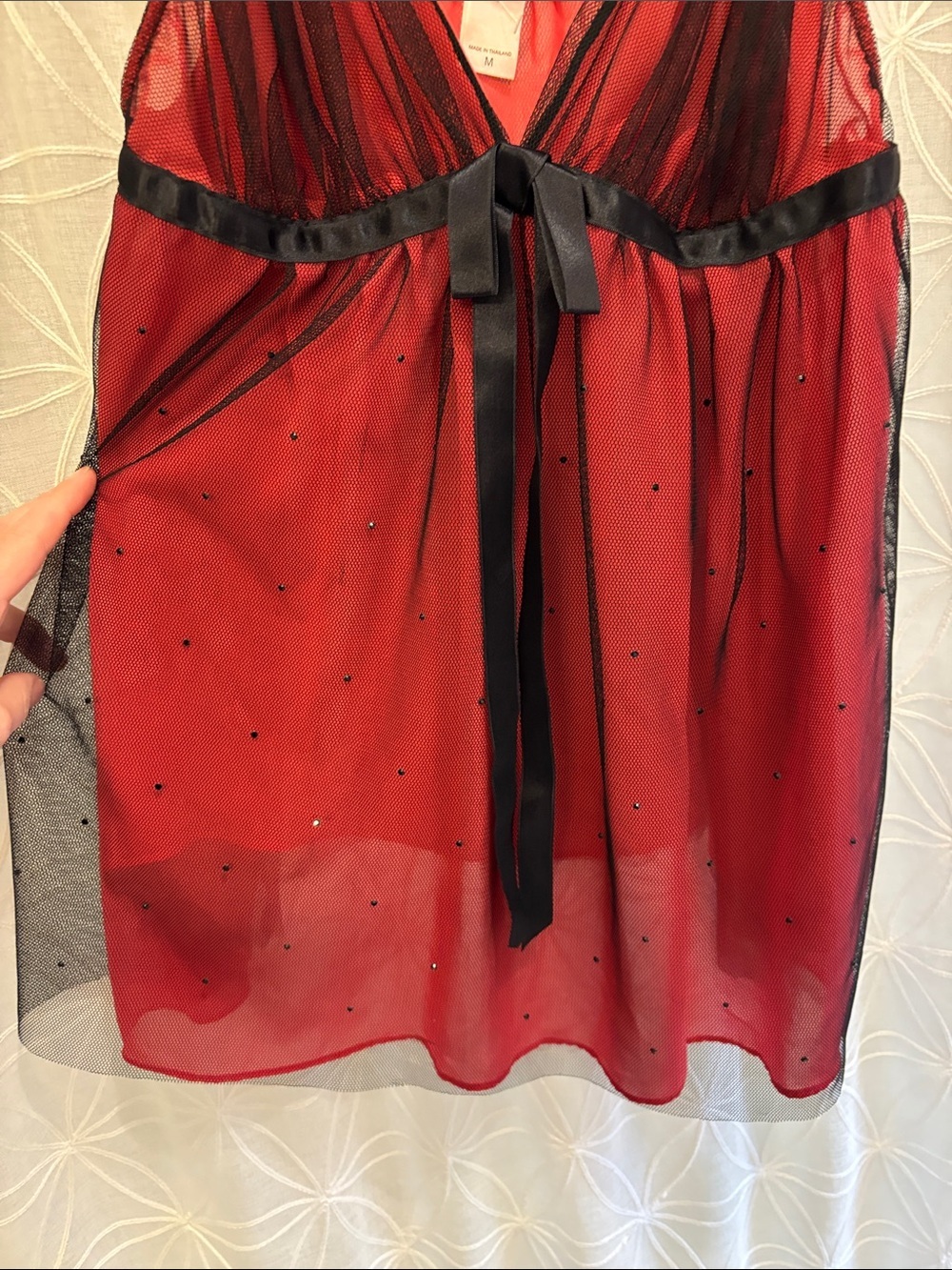 Victoria's Secret Red Sheer Babydoll Chemise with Black Trim - Picture 7 of 8